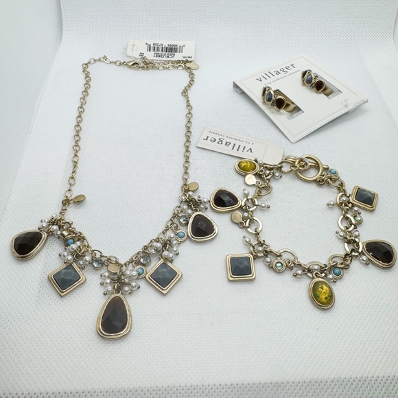 Liz Claiborne Villager 3 Piece Set Necklace Bracelet Earrings - Picture 4 of 14
